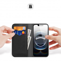 „Dux Ducis Hivo“ iPhone 16e dėklas su atverčiamu dangteliu ir RFID apsauga – juodas