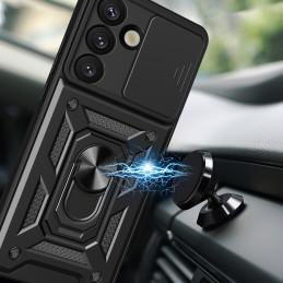 „Hybrid Armor Camshield“ dėklas su stovu ir kameros dangteliu, skirtas „OnePlus Nord 4 5G“ – juodas