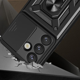 „Hybrid Armor Camshield“ dėklas su stovu ir kameros dangteliu, skirtas „Realme P3 5G“ – juodas