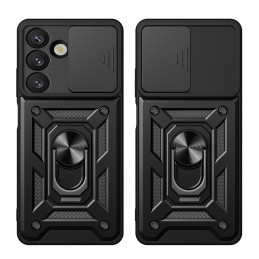 „Hybrid Armor Camshield“ dėklas su stovu ir kameros dangteliu, skirtas „Realme P3 5G“ – juodas