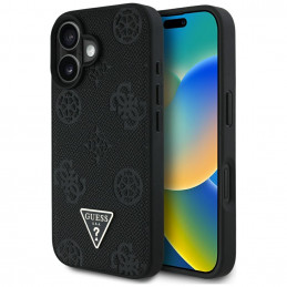 „Guess“ grūdėto karšto spaudimo „Peony“ trikampio logotipo „MagSafe“ dėklas, skirtas „iPhone 16“ – juodas