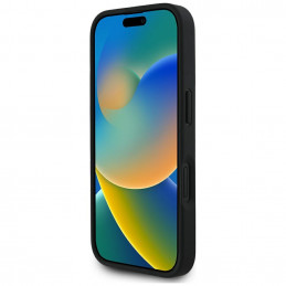 „Guess“ grūdėto karšto spaudimo „Peony“ trikampio logotipo „MagSafe“ dėklas, skirtas „iPhone 16“ – juodas