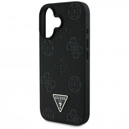 „Guess“ grūdėto karšto spaudimo „Peony“ trikampio logotipo „MagSafe“ dėklas, skirtas „iPhone 16“ – juodas