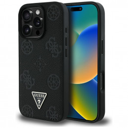 „Guess“ grūdėto karšto spaudimo „Peony“ trikampio logotipo „MagSafe“ dėklas, skirtas „iPhone 16 Pro“ – juodas