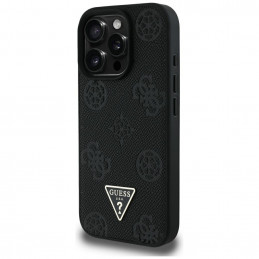 „Guess“ grūdėto karšto spaudimo „Peony“ trikampio logotipo „MagSafe“ dėklas, skirtas „iPhone 16 Pro Max“ – juodas