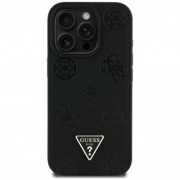 „Guess“ grūdėto karšto spaudimo „Peony“ trikampio logotipo „MagSafe“ dėklas, skirtas „iPhone 16 Pro Max“ – juodas