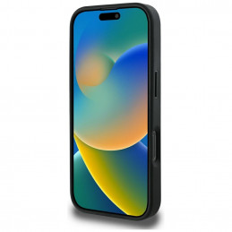 „Guess“ grūdėto karšto spaudimo „Peony“ trikampio logotipo „MagSafe“ dėklas, skirtas „iPhone 16 Pro Max“ – juodas