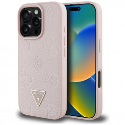 „Guess“ grūdėto karšto spaudimo „Peony“ trikampio logotipo „MagSafe“ dėklas, skirtas „iPhone 16 Pro Max“ – rožinis