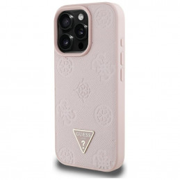 „Guess“ grūdėto karšto spaudimo „Peony“ trikampio logotipo „MagSafe“ dėklas, skirtas „iPhone 16 Pro Max“ – rožinis