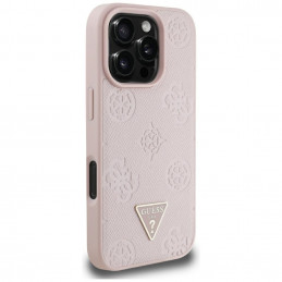 „Guess“ grūdėto karšto spaudimo „Peony“ trikampio logotipo „MagSafe“ dėklas, skirtas „iPhone 16 Pro Max“ – rožinis