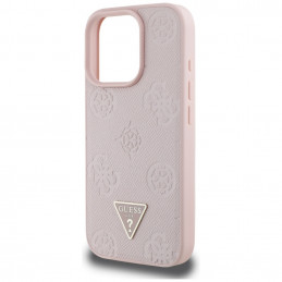 „Guess“ grūdėto karšto spaudimo „Peony“ trikampio logotipo „MagSafe“ dėklas, skirtas „iPhone 16 Pro“ – rožinis