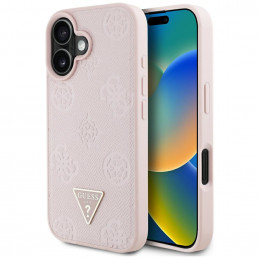 „Guess“ grūdėto karšto spaudimo „Peony“ trikampio logotipo „MagSafe iPhone 16“ dėklas – rožinis