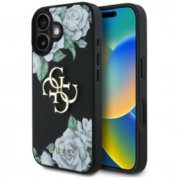 „Guess“ „Grained Roses Big 4G“ logotipo dėklas, skirtas „iPhone 16“ – juodas