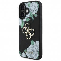 „Guess“ „Grained Roses Big 4G“ logotipo dėklas, skirtas „iPhone 16“ – juodas