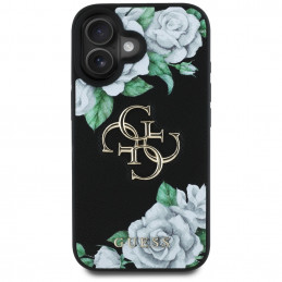 „Guess“ „Grained Roses Big 4G“ logotipo dėklas, skirtas „iPhone 16“ – juodas