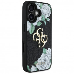 „Guess“ „Grained Roses Big 4G“ logotipo dėklas, skirtas „iPhone 16“ – juodas