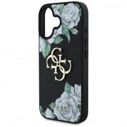 „Guess“ „Grained Roses Big 4G“ logotipo dėklas, skirtas „iPhone 16“ – juodas