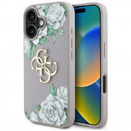 „Guess“ Grained Roses Big 4G Logo iPhone 16 dėklas – violetinis