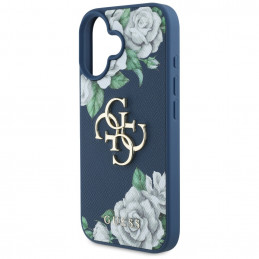 „Guess“ „Grained Roses Big 4G“ logotipo dėklas, skirtas „iPhone 16“ – mėlynas