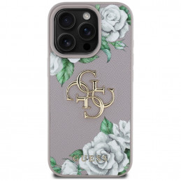 „Guess“ Grained Roses Big 4G Logo iPhone 16 Pro dėklas – violetinis
