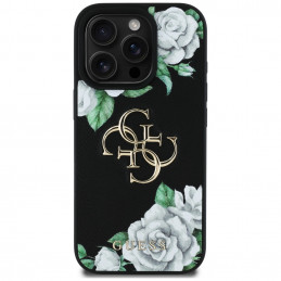 „Guess“ „Grained Roses Big 4G“ logotipo dėklas, skirtas „iPhone 16 Pro Max“ – juodas
