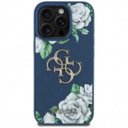 „Guess“ „Grained Roses Big 4G“ logotipo dėklas, skirtas „iPhone 16 Pro Max“ – mėlynas
