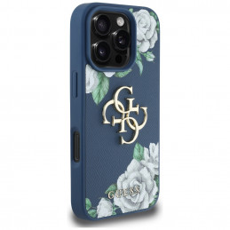 „Guess“ „Grained Roses Big 4G“ logotipo dėklas, skirtas „iPhone 16 Pro Max“ – mėlynas