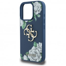 „Guess“ „Grained Roses Big 4G“ logotipo dėklas, skirtas „iPhone 16 Pro Max“ – mėlynas