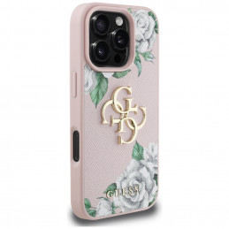 iPhone 16 Pro Max dėklas „Guess Grained Roses Big 4G Logo“ – rožinis
