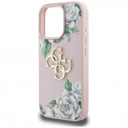 „Guess“ „Grained Roses“ didelio 4G logotipo „iPhone 16 Pro“ dėklas – rožinis
