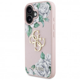 „Guess“ „Grained Roses“ didelio 4G logotipo „iPhone 16“ dėklas – rožinis