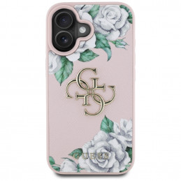 „Guess“ „Grained Roses“ didelio 4G logotipo „iPhone 16“ dėklas – rožinis