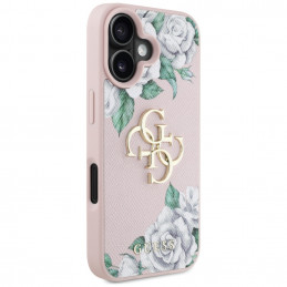 „Guess“ „Grained Roses“ didelio 4G logotipo „iPhone 16“ dėklas – rožinis