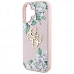 „Guess“ „Grained Roses“ didelio 4G logotipo „iPhone 16“ dėklas – rožinis
