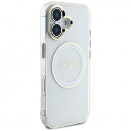 „Guess IML Metal Colored Circle Classic Logo MagSafe“ dėklas, skirtas iPhone 16 – baltas