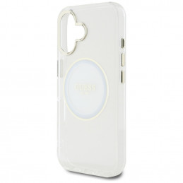 „Guess IML Metal Colored Circle Classic Logo MagSafe“ dėklas, skirtas iPhone 16 – baltas