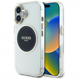 „Guess IML Metal Colored Circle Classic Logo MagSafe“ dėklas, skirtas iPhone 16 – juodas