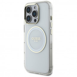 „Guess IML Metal Colored Circle Classic Logo MagSafe“ dėklas, skirtas „iPhone 16 Pro“ – baltas