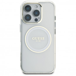 „Guess IML Metal Colored Circle Classic Logo MagSafe“ dėklas, skirtas „iPhone 16 Pro“ – baltas