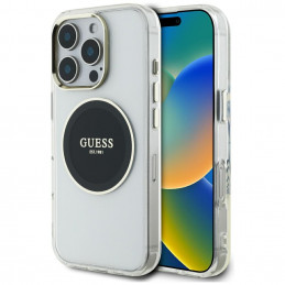 „Guess IML Metal Colored Circle Classic Logo MagSafe“ dėklas, skirtas „iPhone 16 Pro“ – juodas