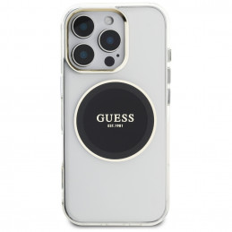 „Guess IML Metal Colored Circle Classic Logo MagSafe“ dėklas, skirtas „iPhone 16 Pro“ – juodas