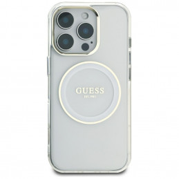 „Guess IML Metal Colored Circle Classic Logo MagSafe“ dėklas, skirtas „iPhone 16 Pro Max“ – baltas