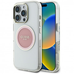 „Guess IML Metal Colored Circle Classic Logo MagSafe“ dėklas, skirtas „iPhone 16 Pro Max“ – rožinis