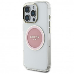 „Guess IML Metal Colored Circle Classic Logo MagSafe“ dėklas, skirtas „iPhone 16 Pro“ – rožinis