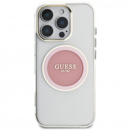 „Guess IML Metal Colored Circle Classic Logo MagSafe“ dėklas, skirtas „iPhone 16 Pro“ – rožinis