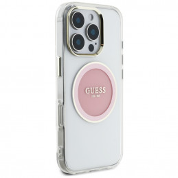 „Guess IML Metal Colored Circle Classic Logo MagSafe“ dėklas, skirtas „iPhone 16 Pro“ – rožinis