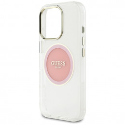 „Guess IML Metal Colored Circle Classic Logo MagSafe“ dėklas, skirtas „iPhone 16 Pro“ – rožinis