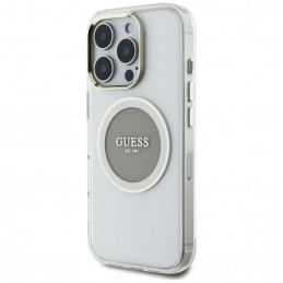 „Guess IML Metal Colored Circle Classic Logo MagSafe“ dėklas, skirtas „iPhone 16 Pro“ – pilkas