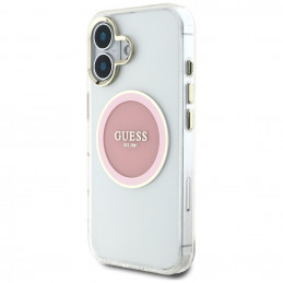„Guess IML Metal Colored Circle Classic Logo MagSafe“ dėklas, skirtas iPhone 16 – rožinis