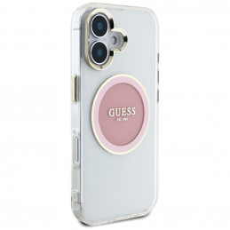 „Guess IML Metal Colored Circle Classic Logo MagSafe“ dėklas, skirtas iPhone 16 – rožinis